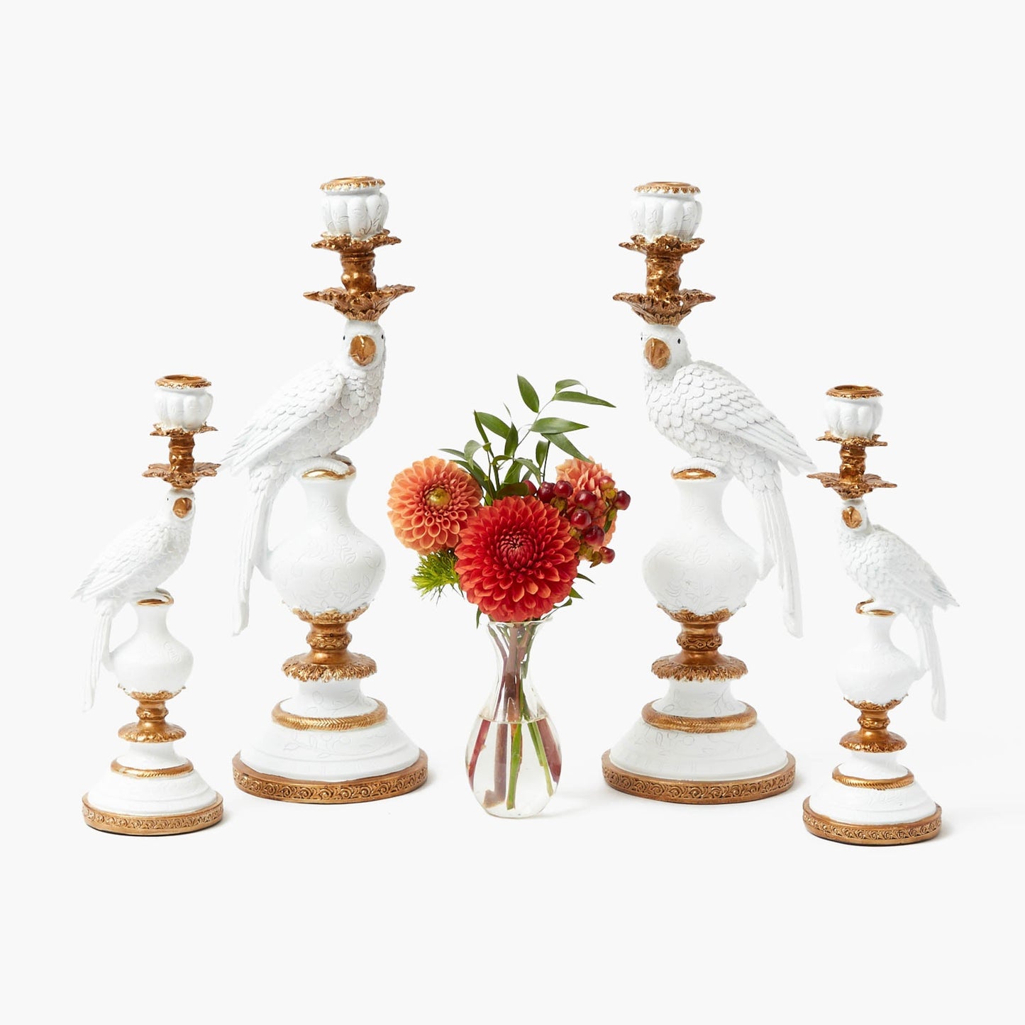 White Small Parrot Candle Holders (Pair)