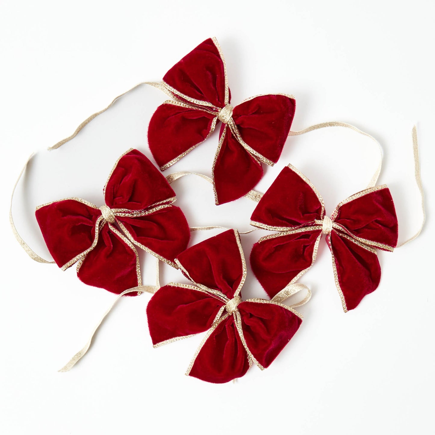Red Gold Trimmed Velvet Napkin Bows (Set of 4)