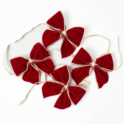 Red Gold Trimmed Velvet Napkin Bows (Set of 4)
