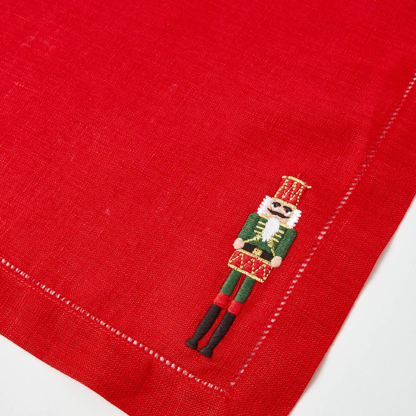 Red Nutcracker Embroidered Linen Napkins (Set of 4)