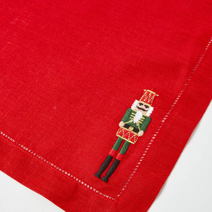 Red Nutcracker Embroidered Linen Napkins (Set of 4)