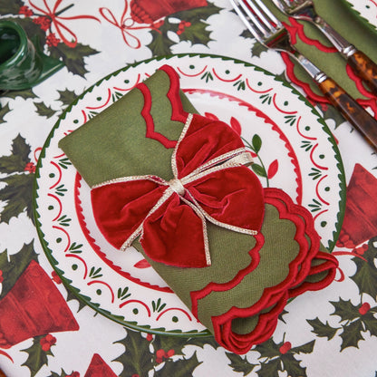 Red Gold Trimmed Velvet Napkin Bows (Set of 4)