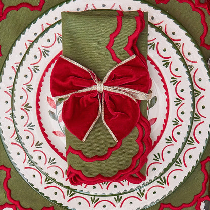 Red Gold Trimmed Velvet Napkin Bows (Set of 4)