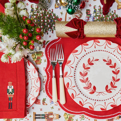 Red Nutcracker Embroidered Linen Napkins (Set of 4)