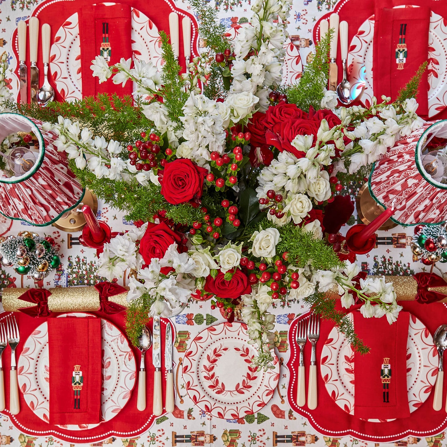 Red Nutcracker Embroidered Linen Napkins (Set of 4)
