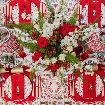 Red Nutcracker Embroidered Linen Napkins (Set of 4)