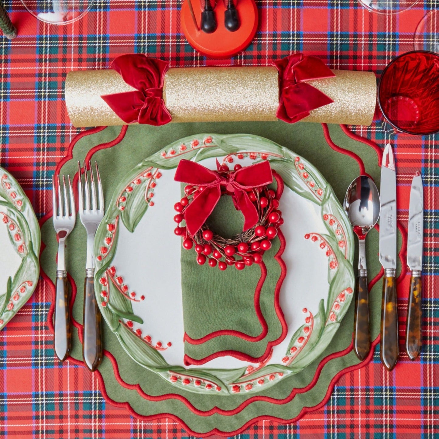 Green & Red Katherine Placemats & Napkins (Set of 4)