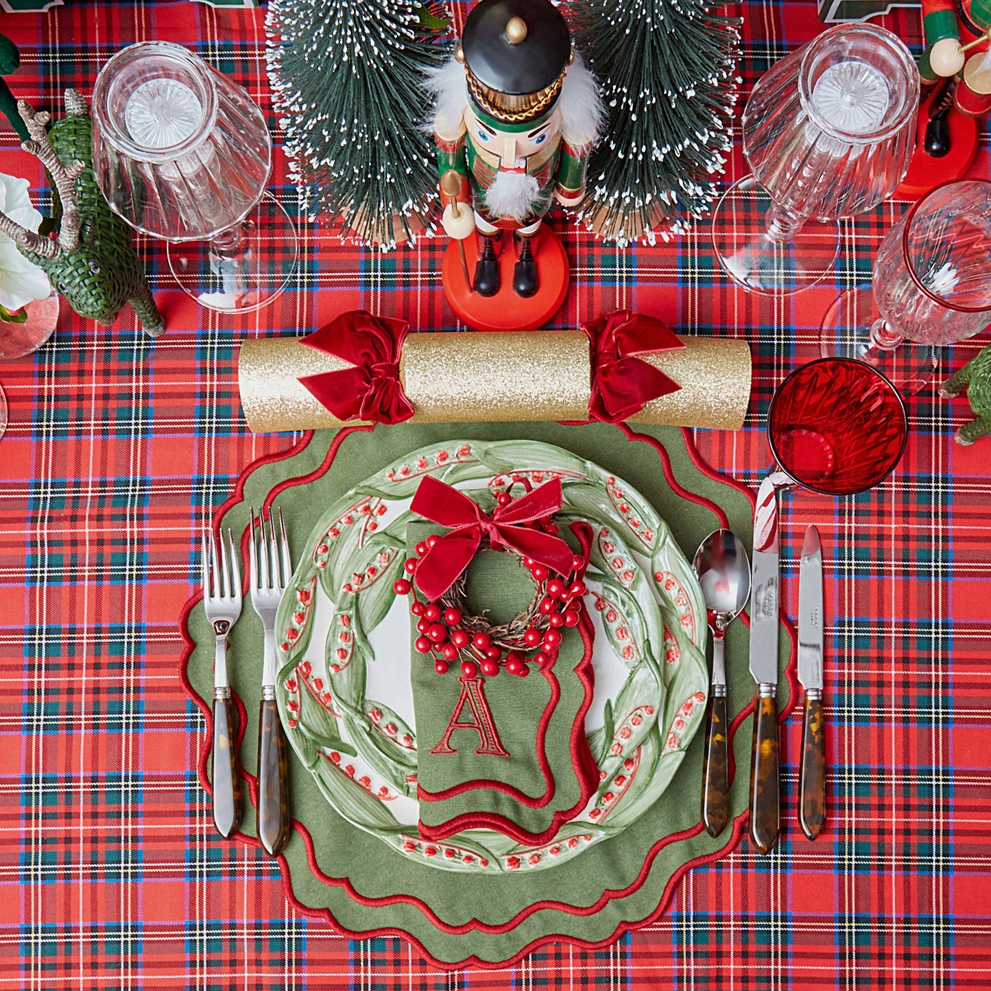 Green & Red Katherine Placemats & Napkins (Set of 4)