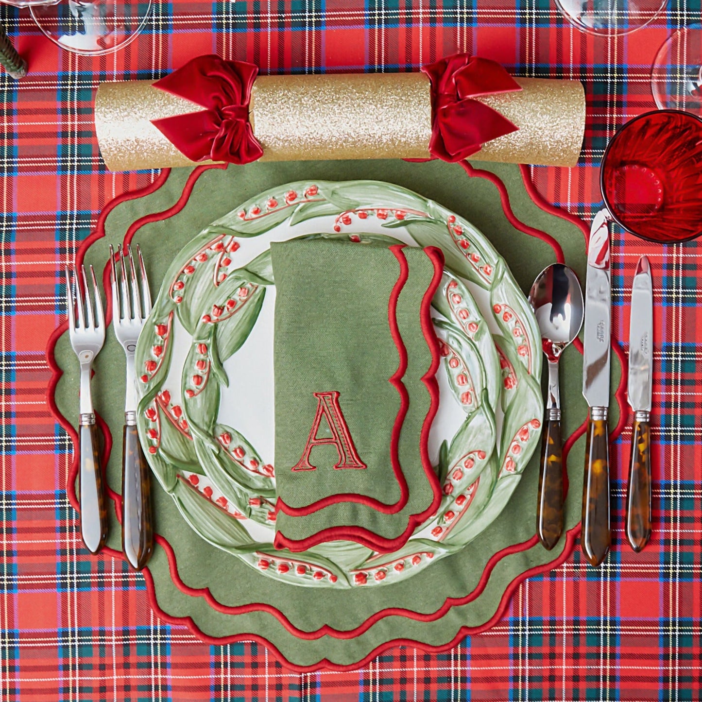 Green & Red Katherine Placemats & Napkins (Set of 4)