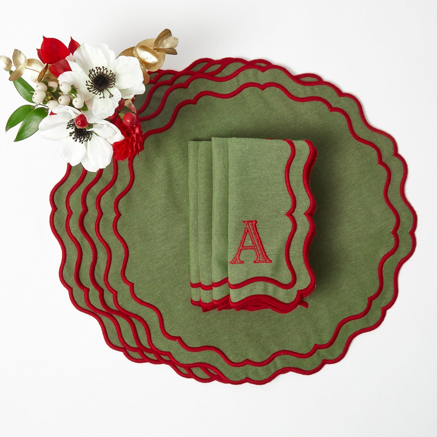 Green & Red Katherine Placemats & Napkins (Set of 4)