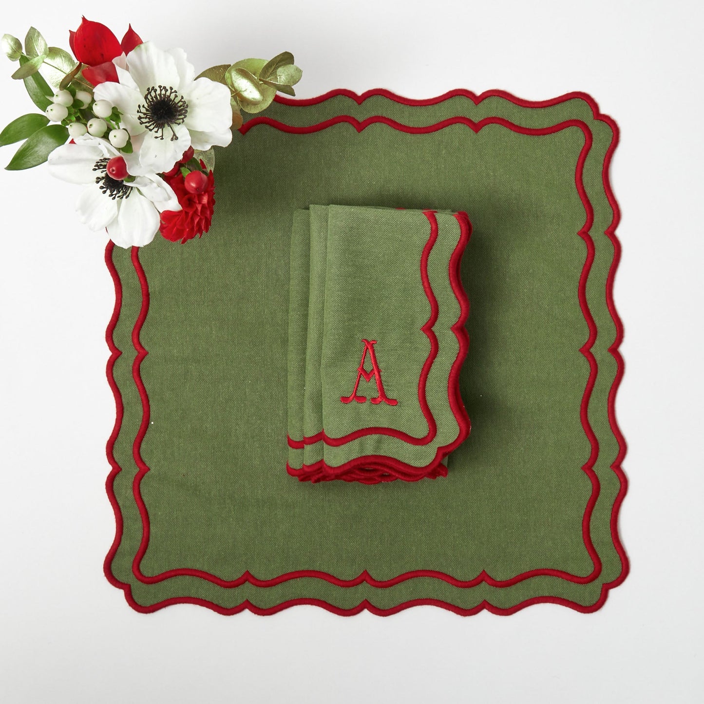 Green & Red Katherine Placemats & Napkins (Set of 4)