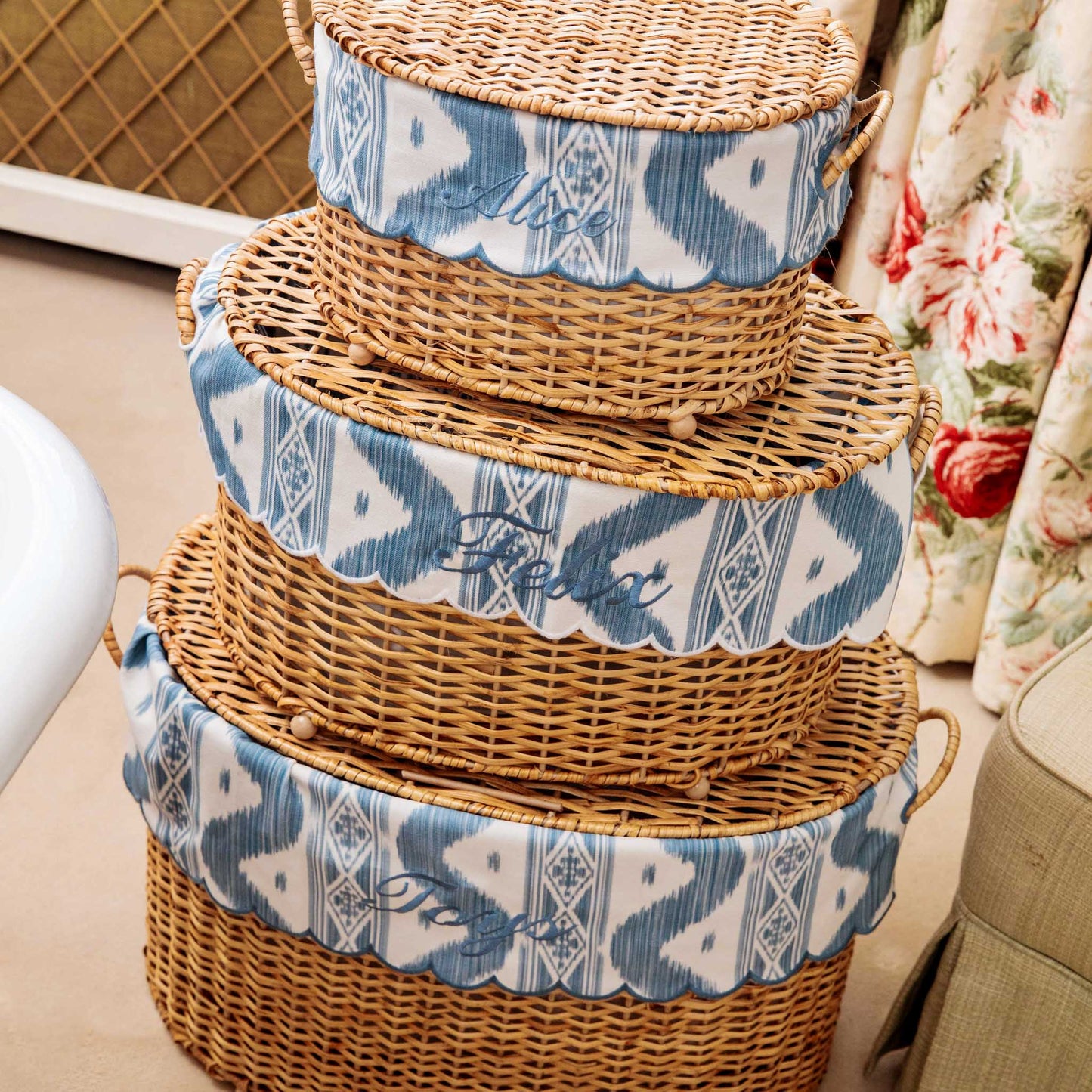 Isabella Rattan Basket with Ikat Liner (Medium)