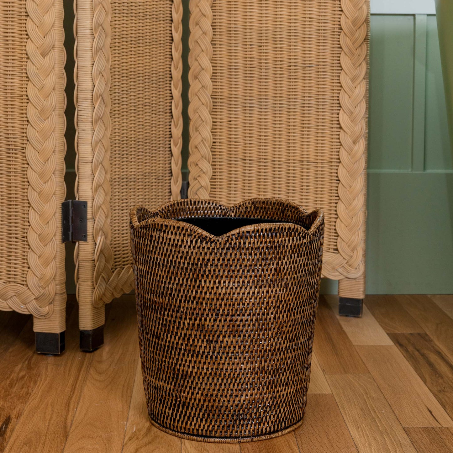 Dark Brown Rattan Waste Paper Bin