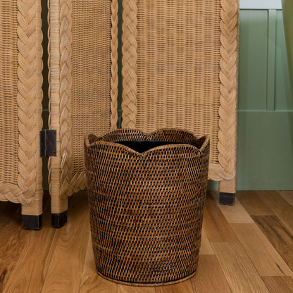 Dark Brown Rattan Waste Paper Bin