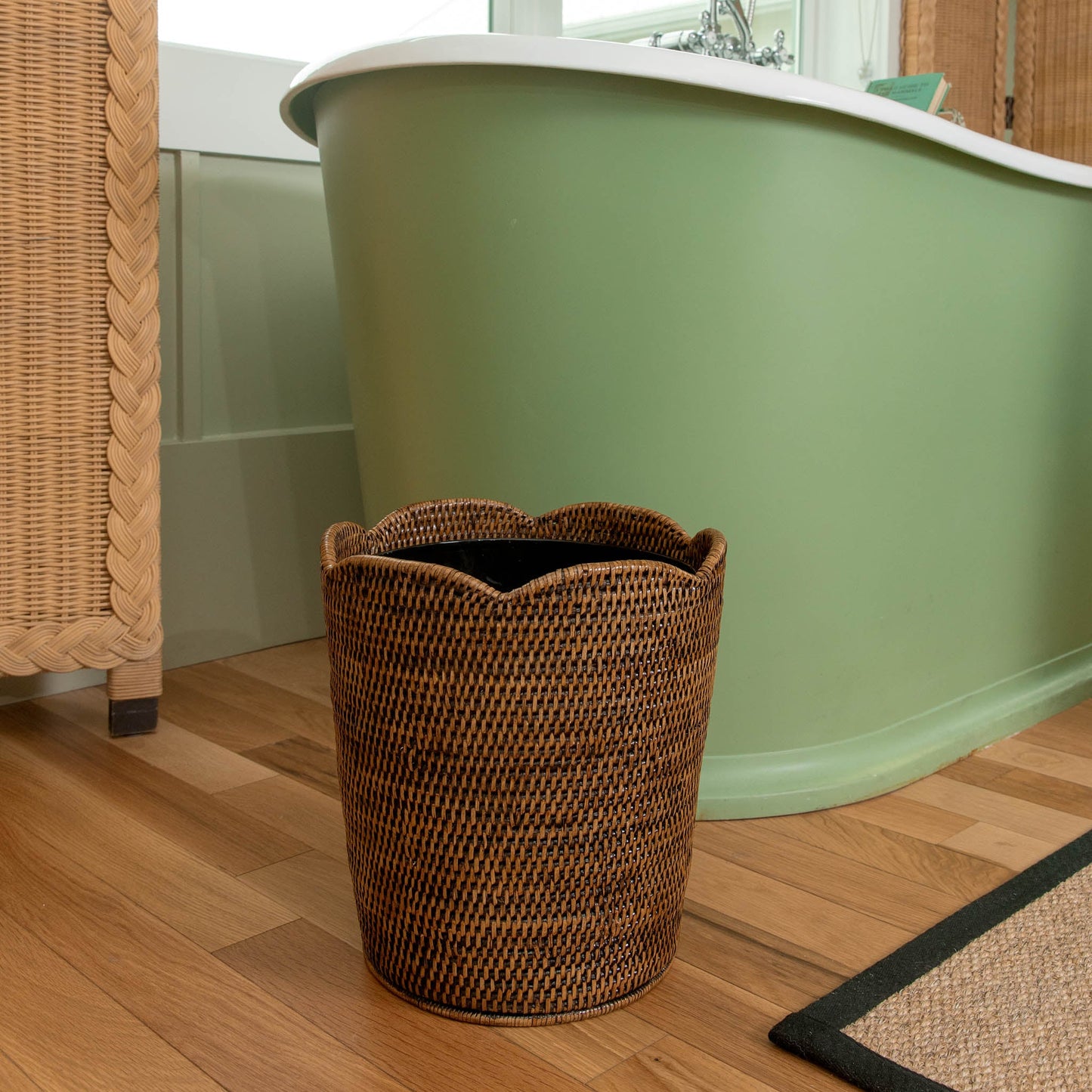 Dark Brown Rattan Waste Paper Bin