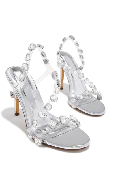 Kiah Embellished Slingback Heels - Silver