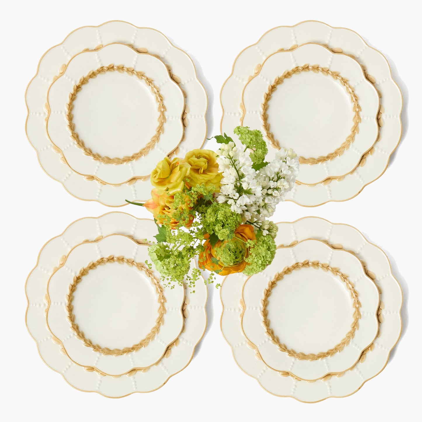 Putty Laurel Dinner & Starter Plates (Set of 8)