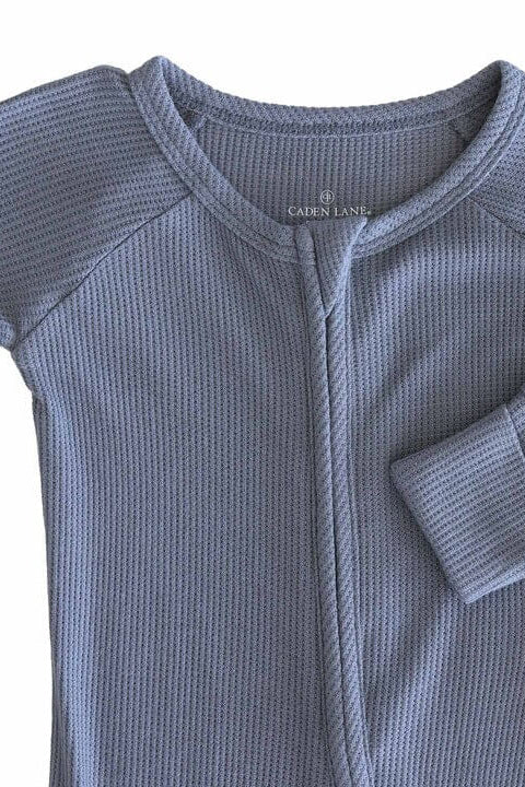 Embroidered Bamboo Waffle Convertible Zip Romper | Lake