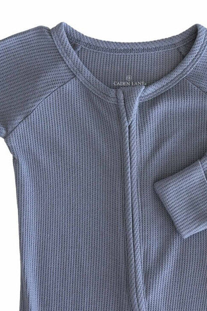 Embroidered Bamboo Waffle Convertible Zip Romper | Lake