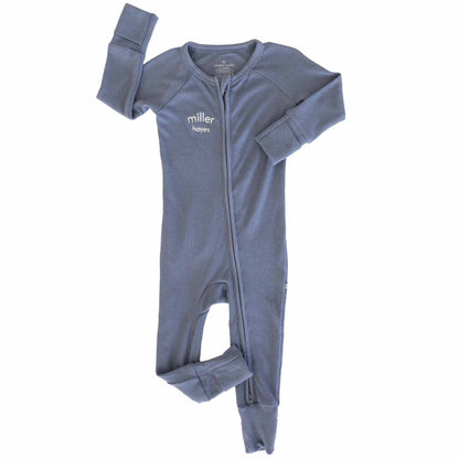 Embroidered Bamboo Waffle Convertible Zip Romper | Lake