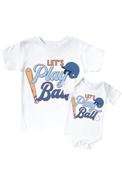 Let's Play Ball Blue Graphic Bodysuit & Kids Tee | White