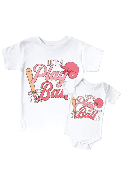 Let's Play Ball Pink Graphic Bodysuit & Kids Tee | White