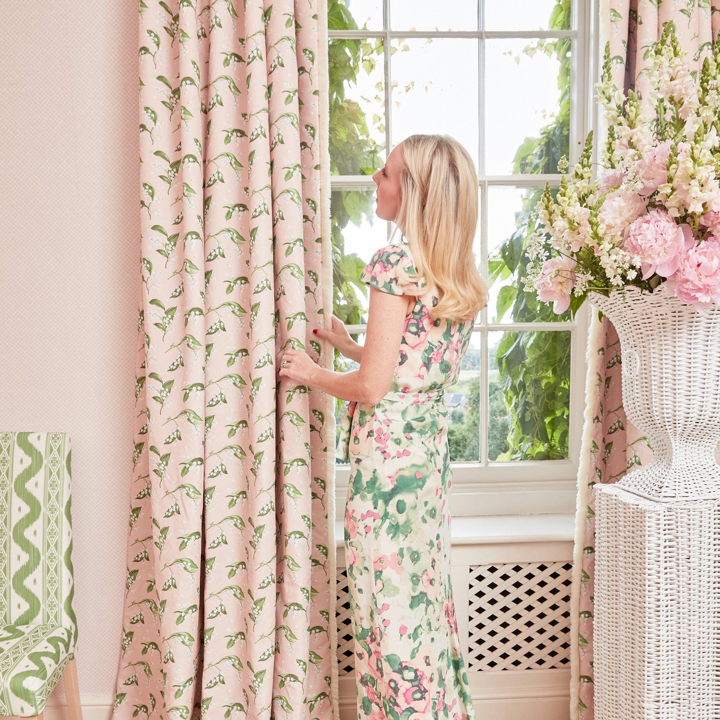 Pink Lily of the Valley Fabric