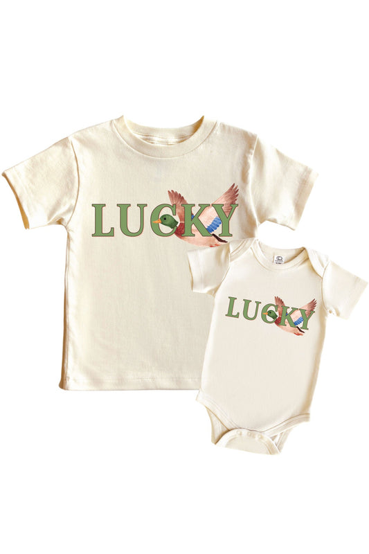 Lucky Duck Graphic Bodysuit & Kids Tee | Natural