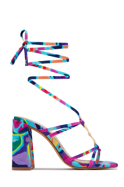 VIP Strut Lace Up Chunky Heels - Multi