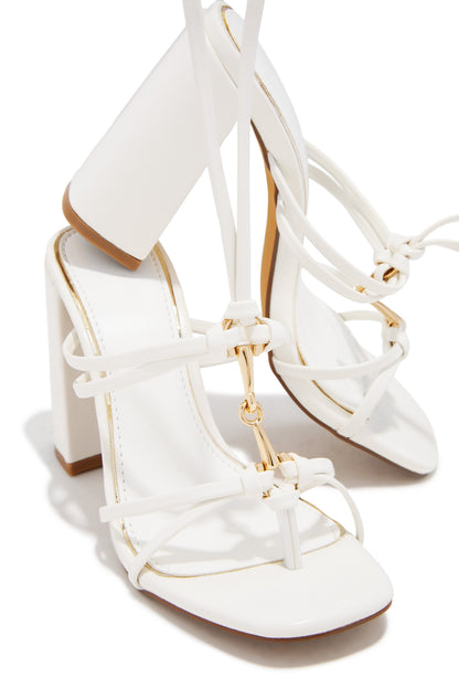 VIP Strut Lace Up Chunky Heels - White