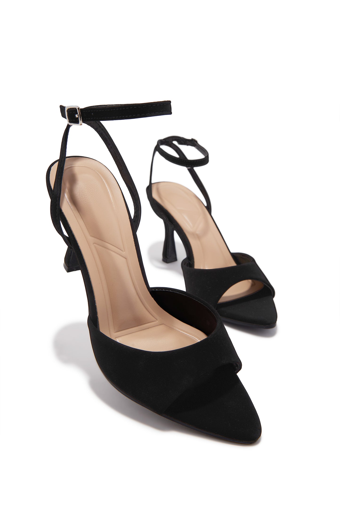 Melissa Ankle Strap Single Sole Heels - Black Nubuck