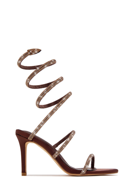 Sushmita Embellished Around The Ankle Coil Heels - Brown