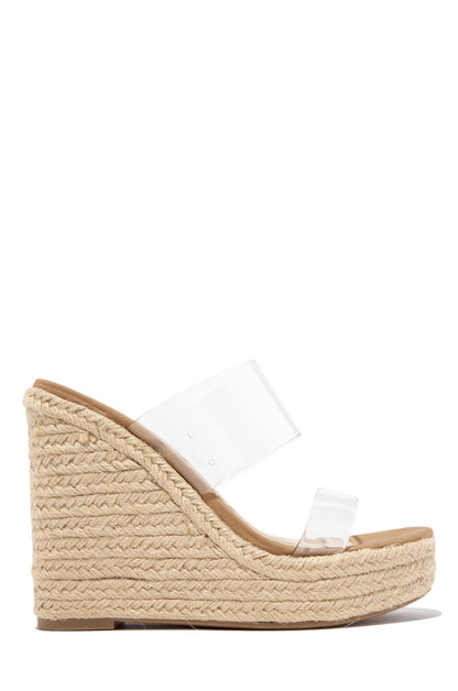 Midnight Beach Clear Strap Espadrille Platform Wedges - Natural