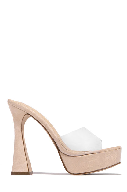 Jianna Clear Platform Heel Mules - Nude