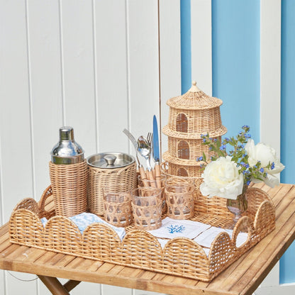 Natural Scalloped Rattan Tray