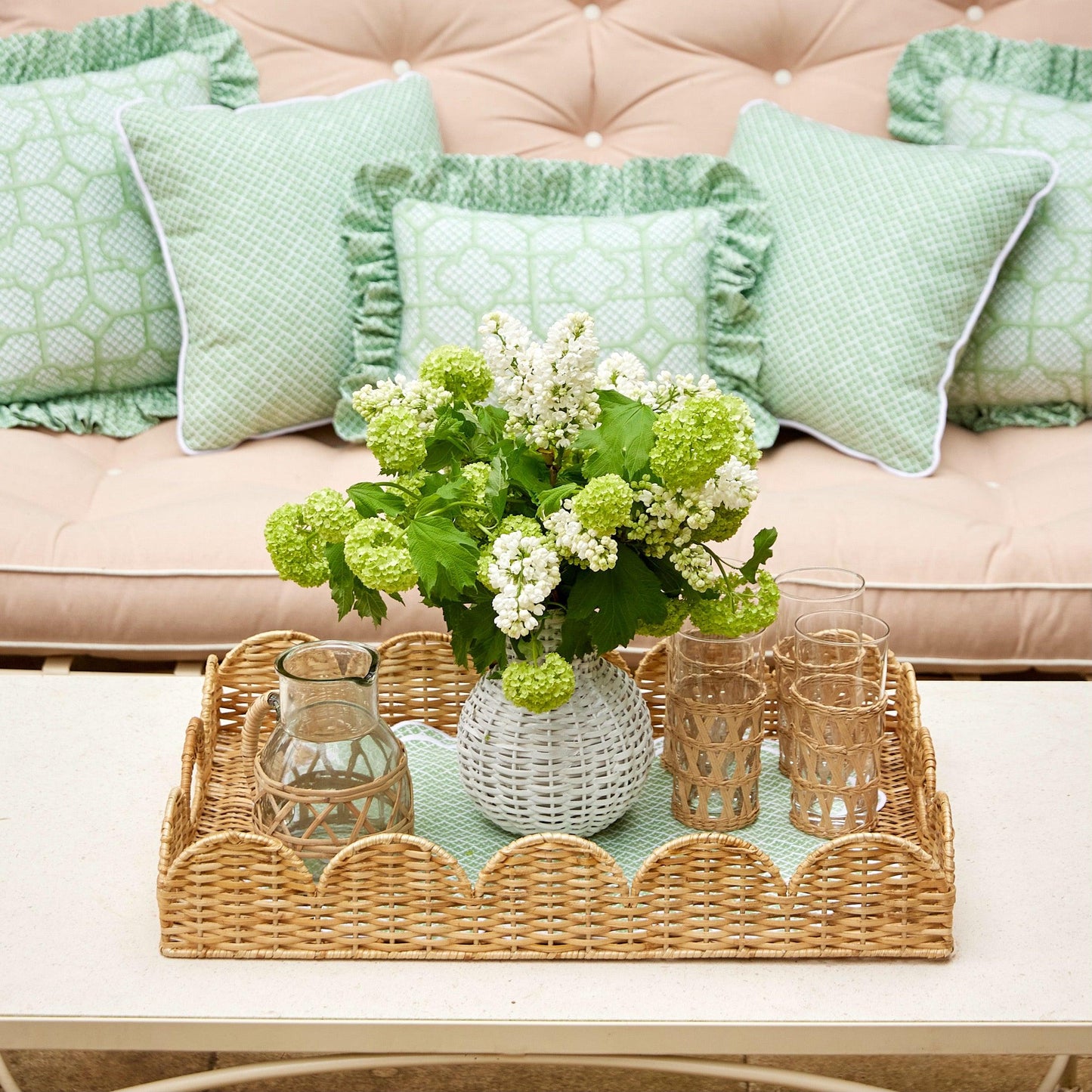 Natural Scalloped Rattan Tray