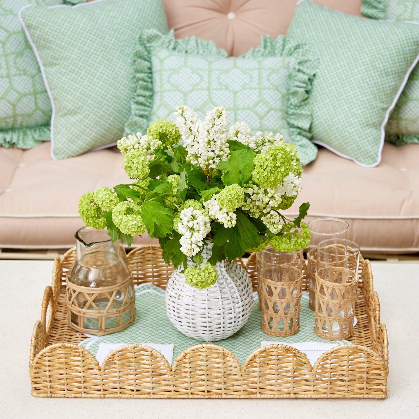 Natural Scalloped Rattan Tray