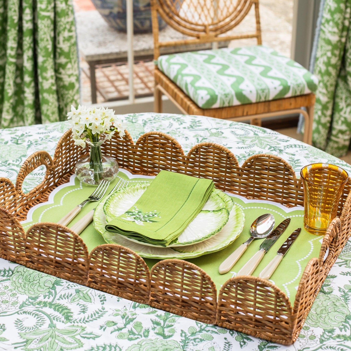 Natural Scalloped Rattan Tray