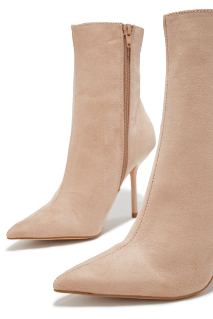 Last Night Pointed Toe High Heel Ankle Boots - Nude