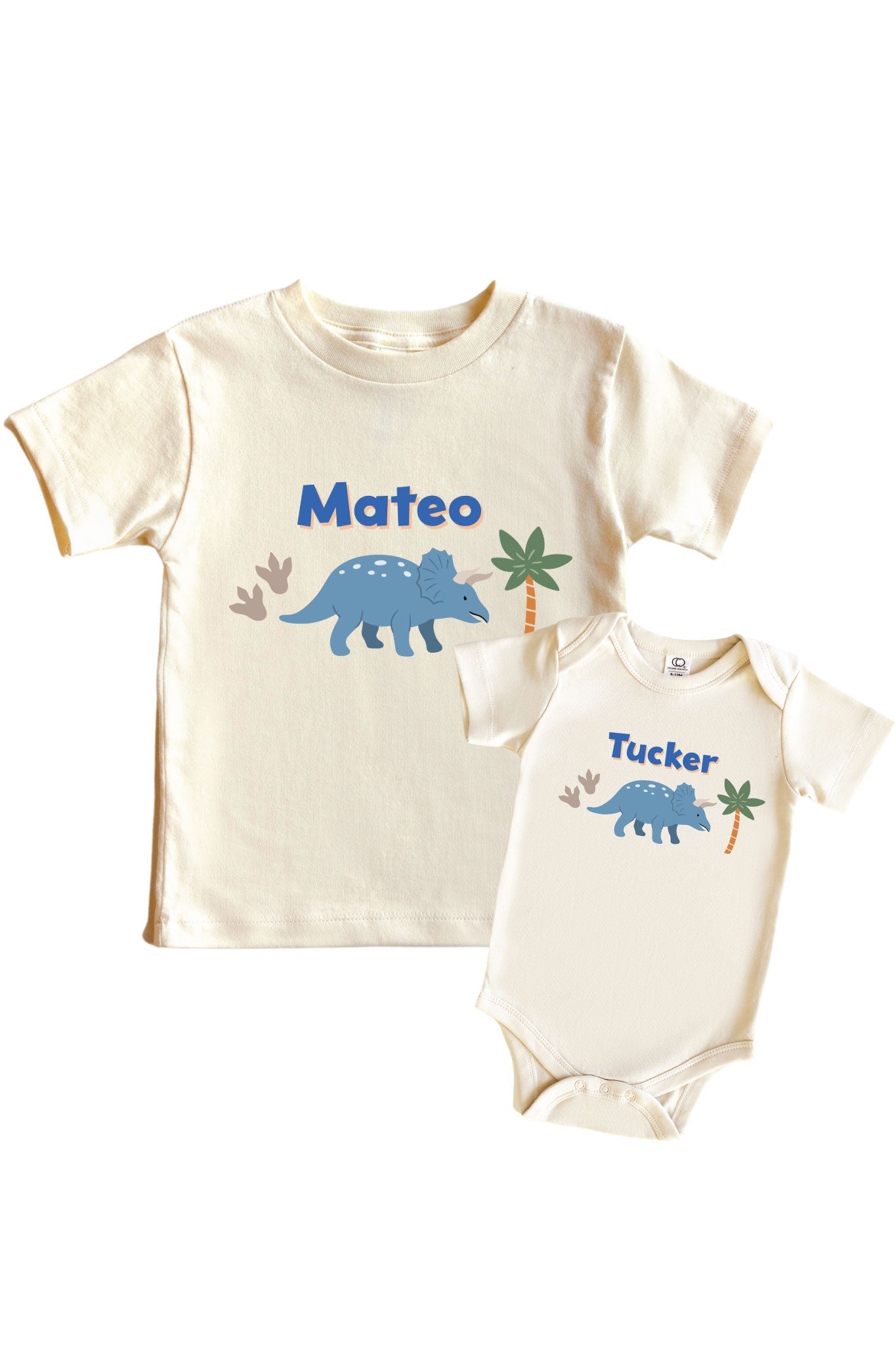 Personalized Little Fossil Neutral Graphic Bodysuit & Kids Tee | Natural