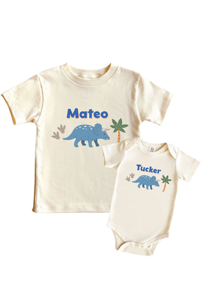 Personalized Little Fossil Neutral Graphic Bodysuit & Kids Tee | Natural