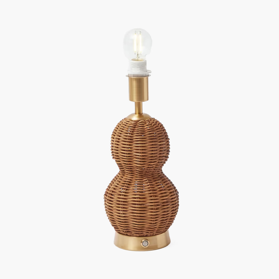 Rattan Bardot Rechargeable Lamp with Green Ikat Shade (18cm)