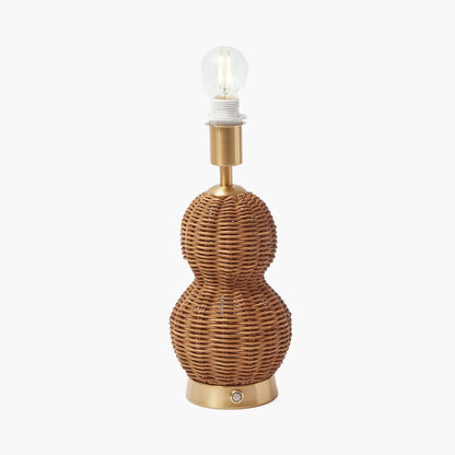 Rattan Bardot Rechargeable Lamp with Green Ikat Shade (18cm)