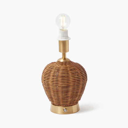 Rattan Ursula Rechargeable Lamp with Putty & Green Ikat Shade (18cm)