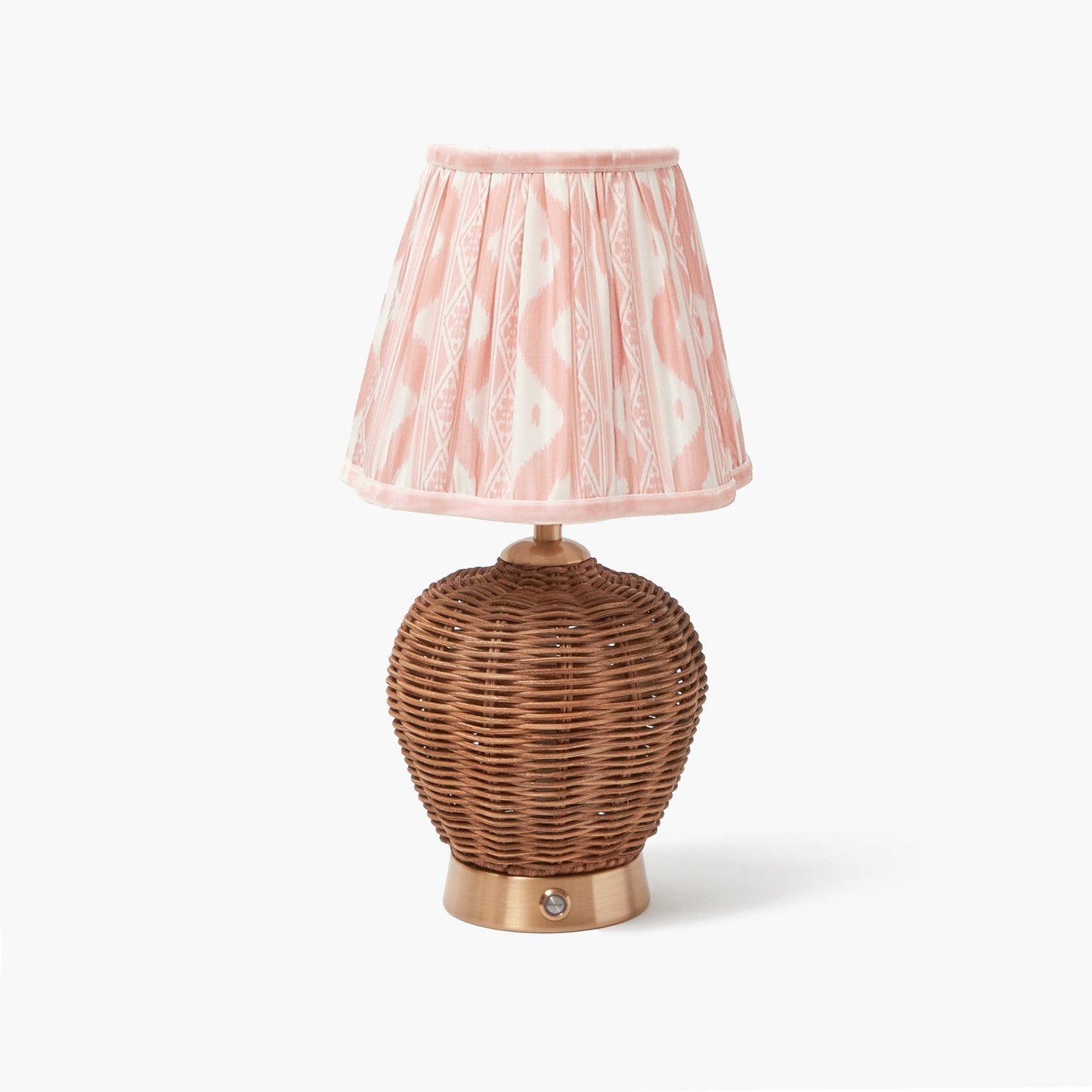 Rattan Ursula Rechargeable Lamp with Pink Ikat Shade (18cm)
