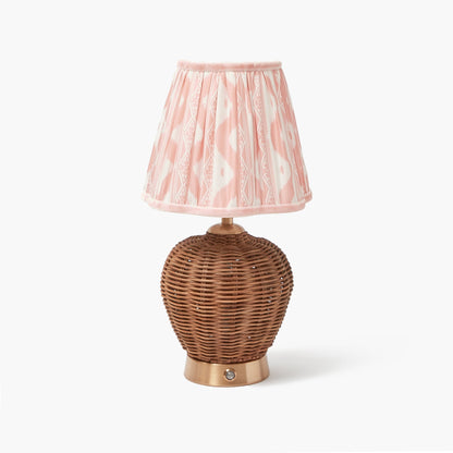 Rattan Ursula Rechargeable Lamp with Pink Ikat Shade (18cm)