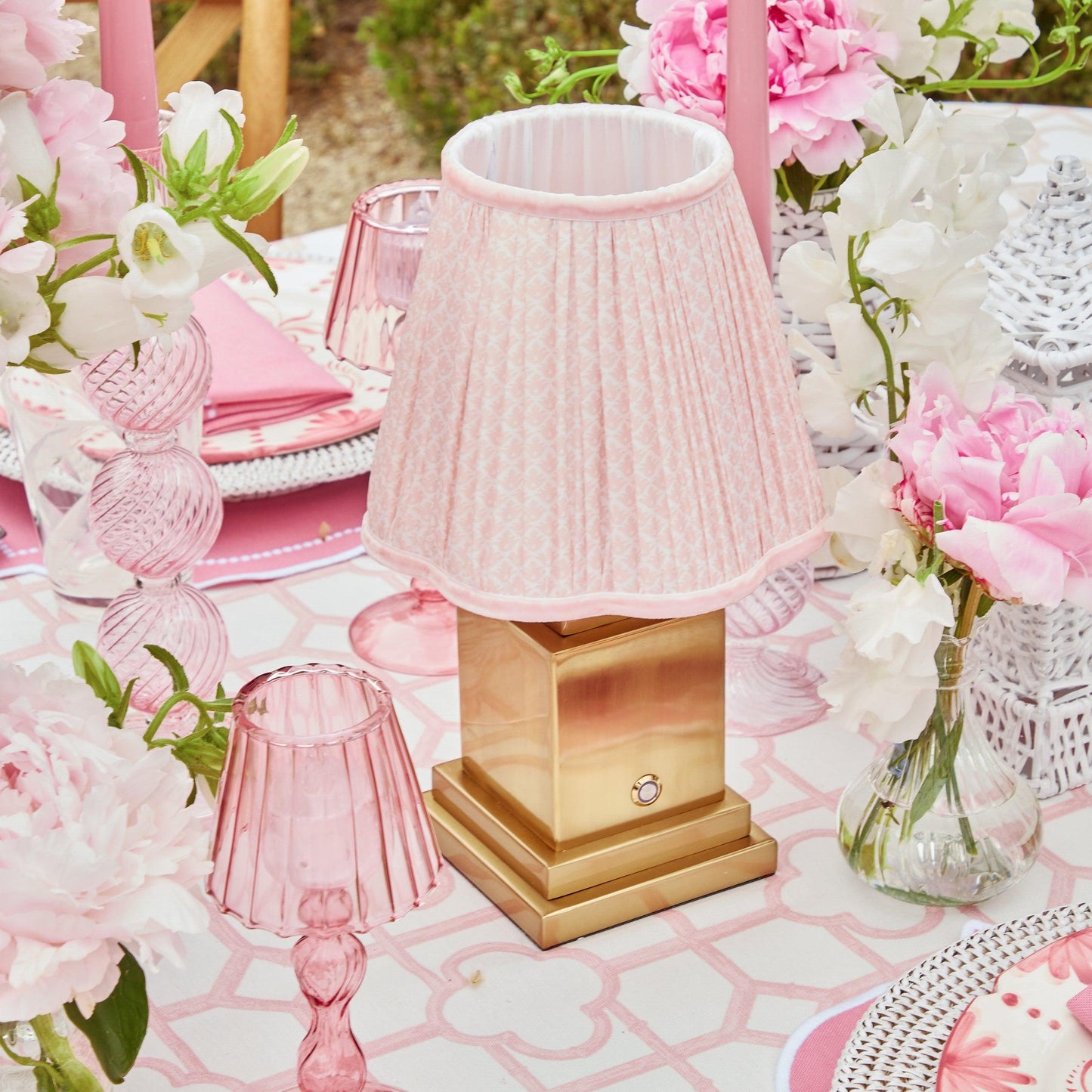 Square Rechargeable Lamp with Pink Lotus Shade (18cm)