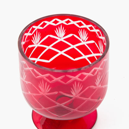 Small Red Engraved Glass Footed Bowl (Pair)