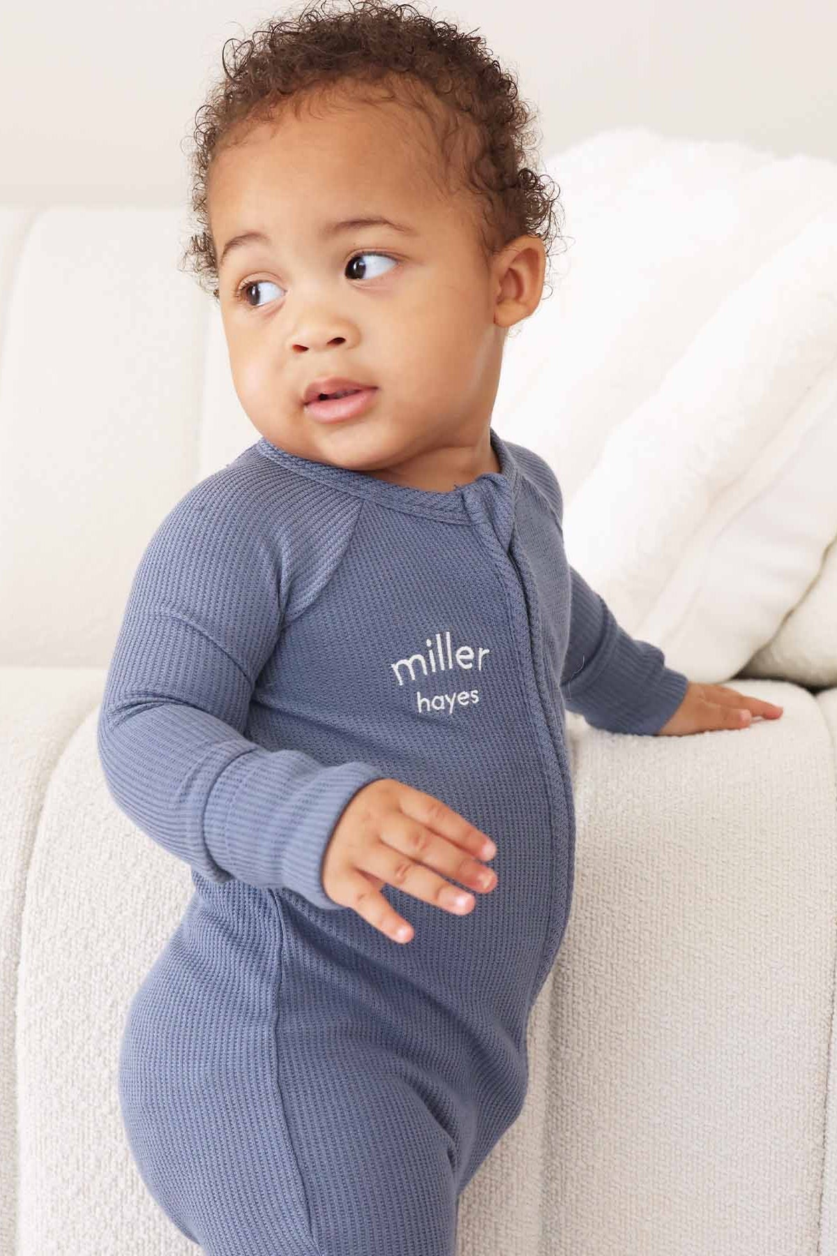 Embroidered Bamboo Waffle Convertible Zip Romper | Lake