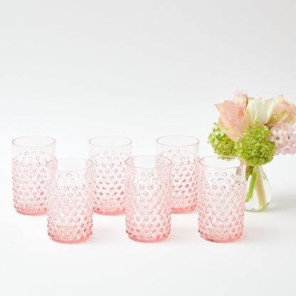 Rose Hobnail Jug with Emerald Handle & Glasses (Set of 6)